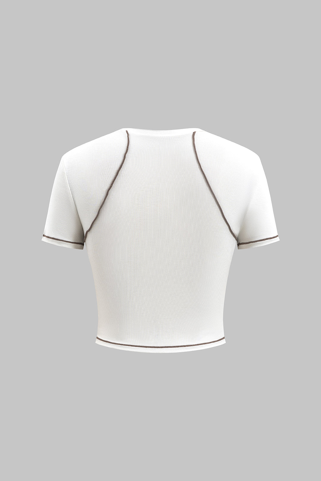 Round Neck Stitching Detail Short Sleeve T-Shirt
