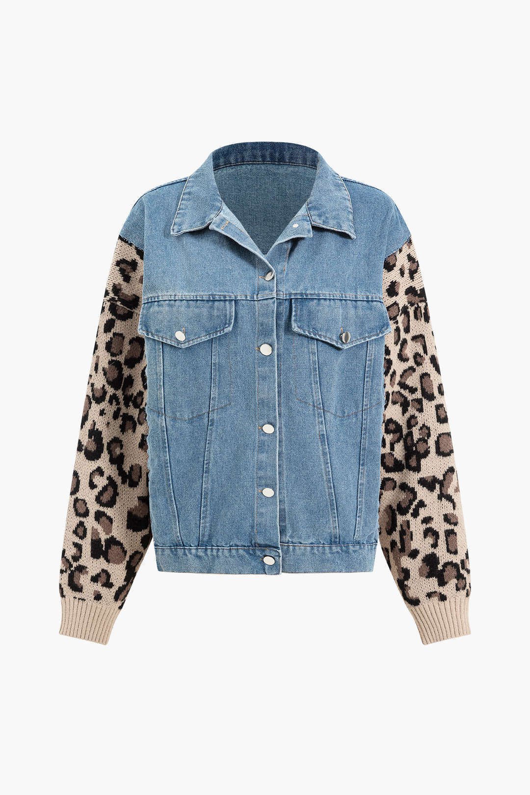 Leopard Print Patchwork Denim Jacket