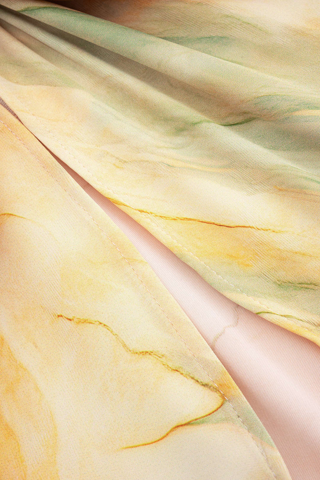 Tie Dye Print Satin High Slit Ruched Skirt
