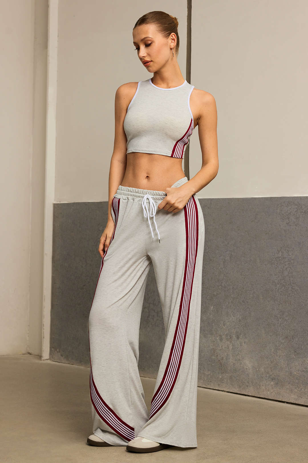 Stripes Tank Top And Wide Leg Pants Set