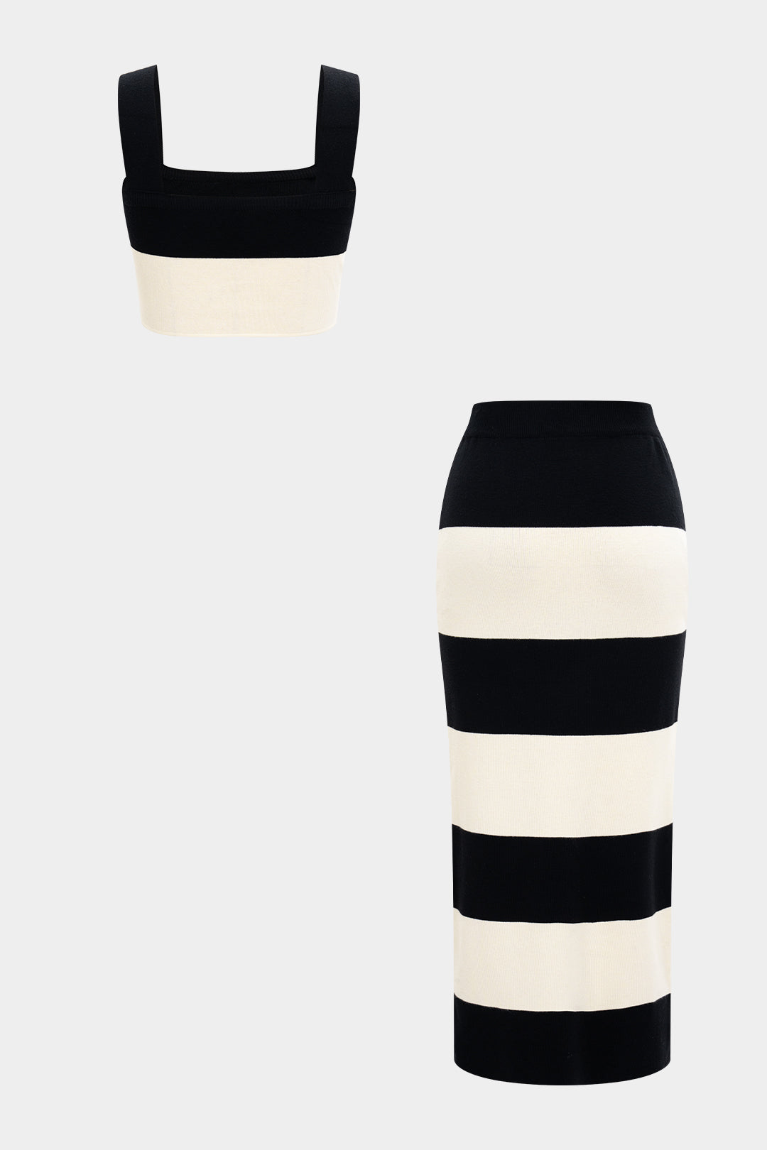 Knit Contrast Tank Top And Skirt Set