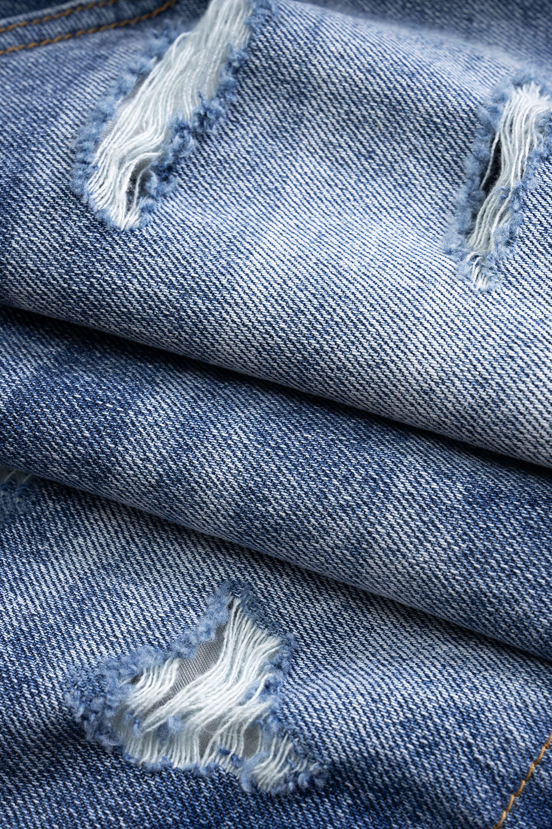 Denim Buttons Washed Ripped Patchwork Skirt