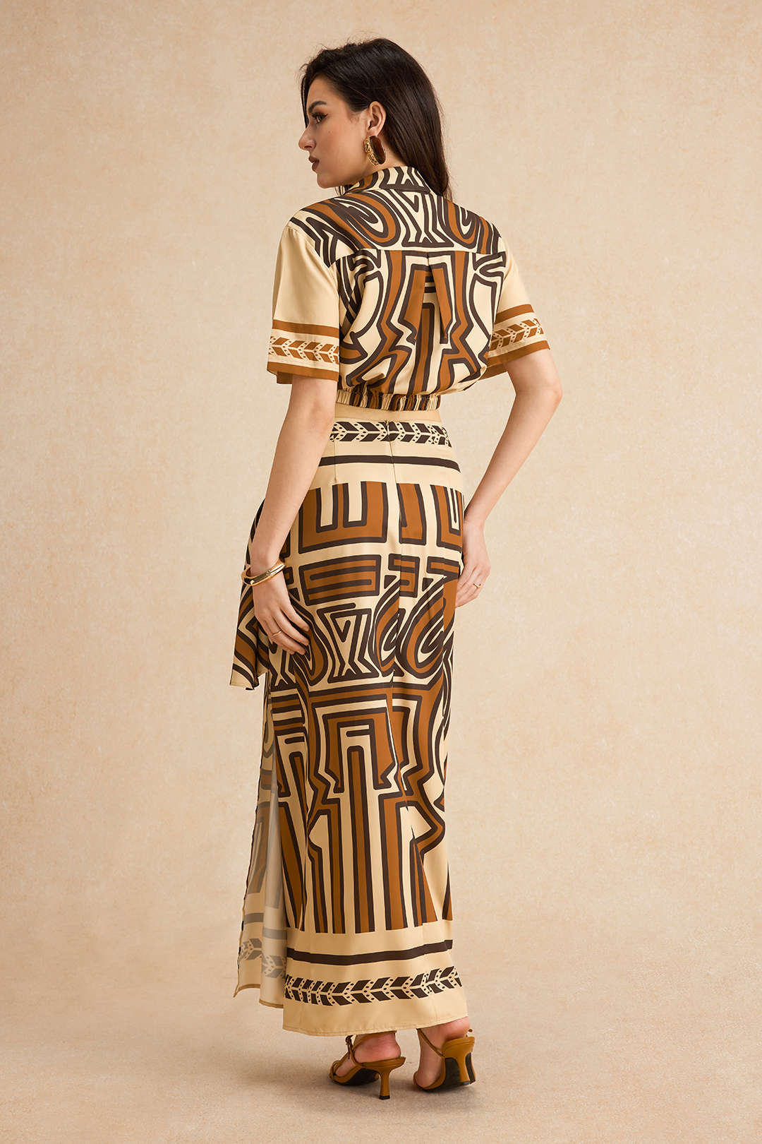 Bohemian Print Tie Front Short-Sleeve Shirt