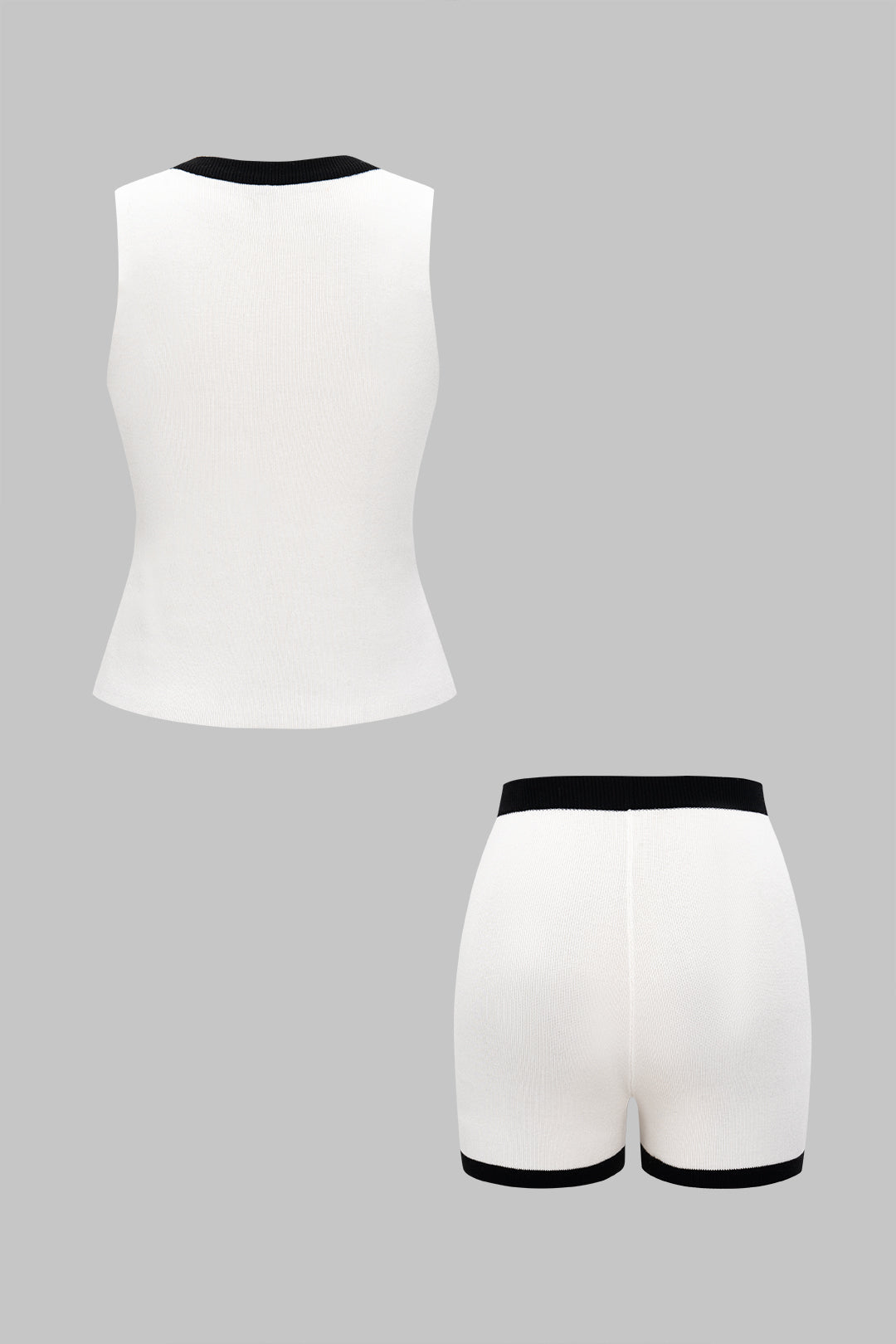 Knit Contrast Binding Metallic Button Fake Pocket Vest And Shorts Set