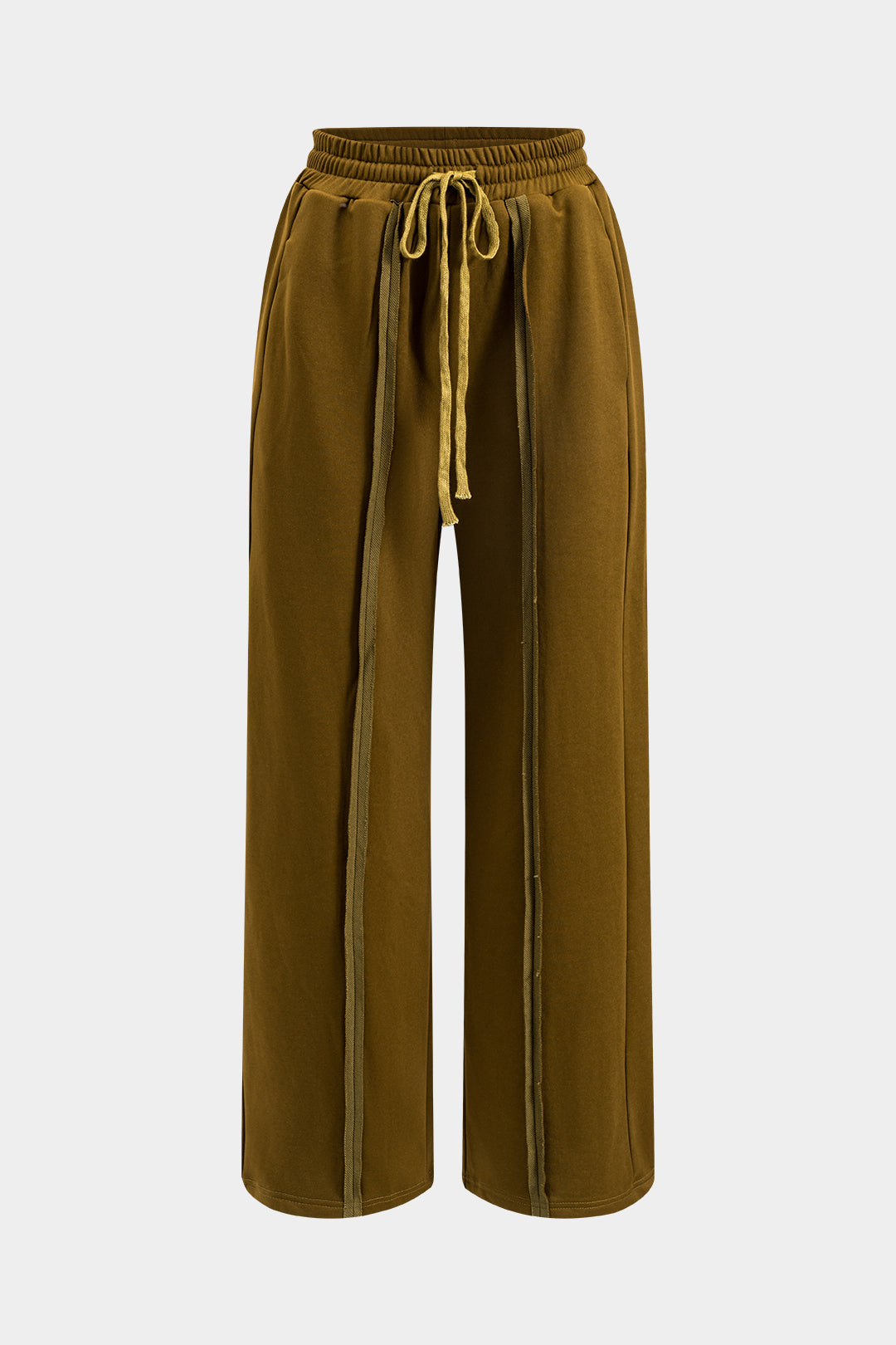 Ruched Patchwork Tie Front Wide Leg Trousers