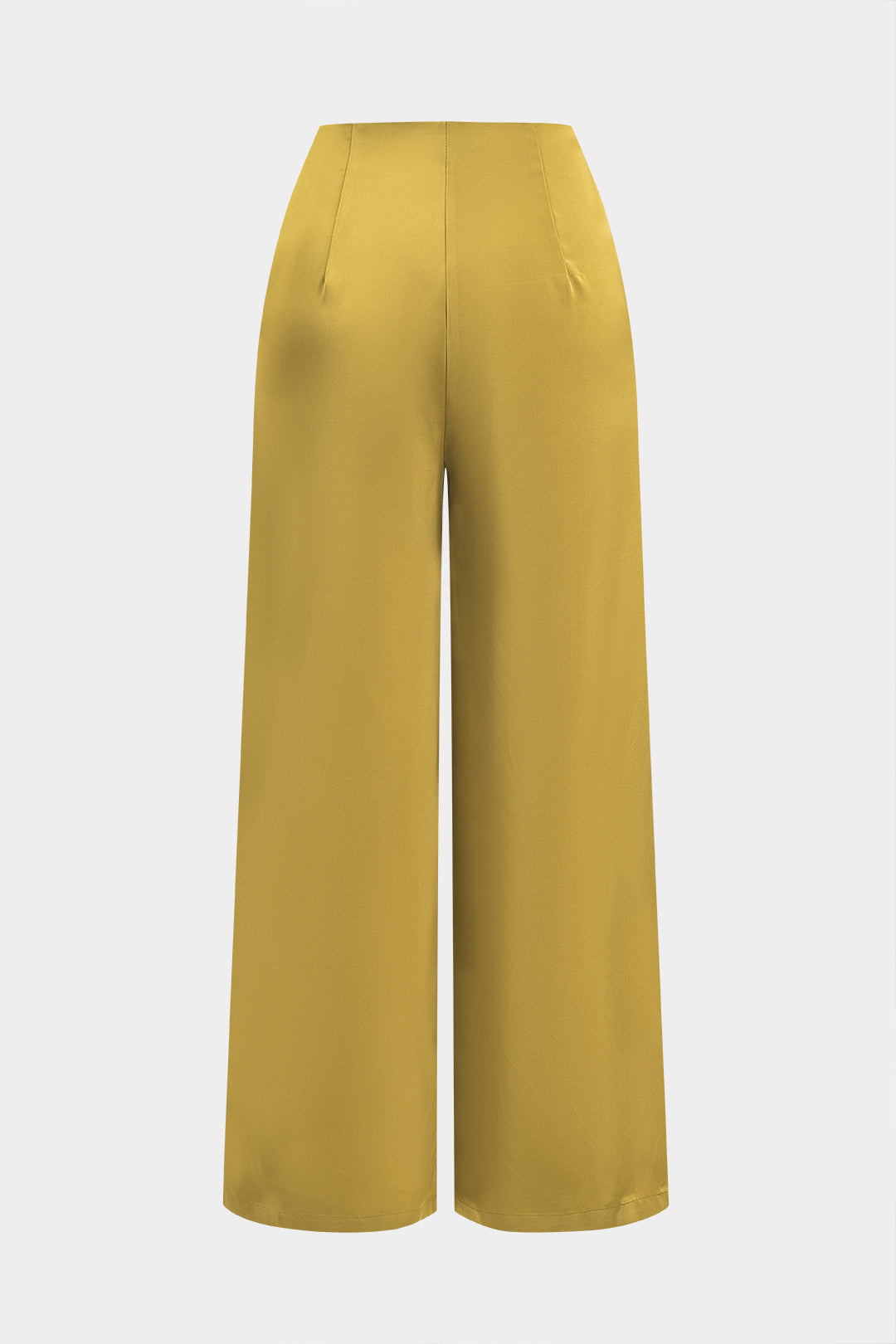 Satin Tie Front High Waist Trousers