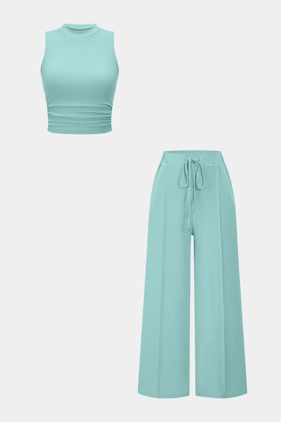 Solid Tank Top And Drawstring Trousers Set