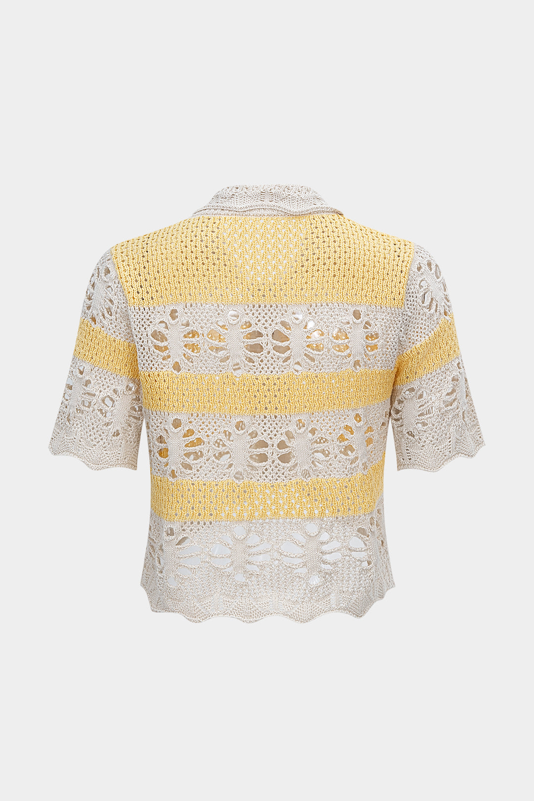 Knit Hollow Out Contrast Short-Sleeve Top
