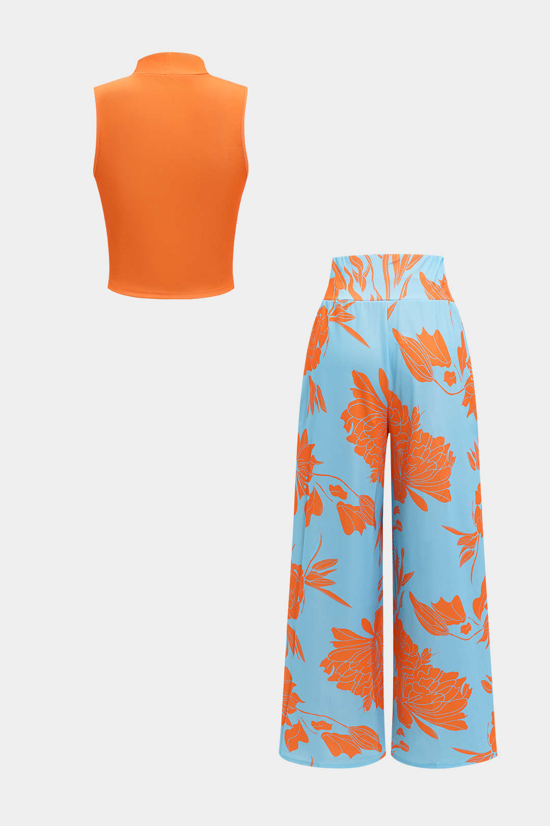 Sleeveless Tank Top And Geometric Pattern Trousers Set