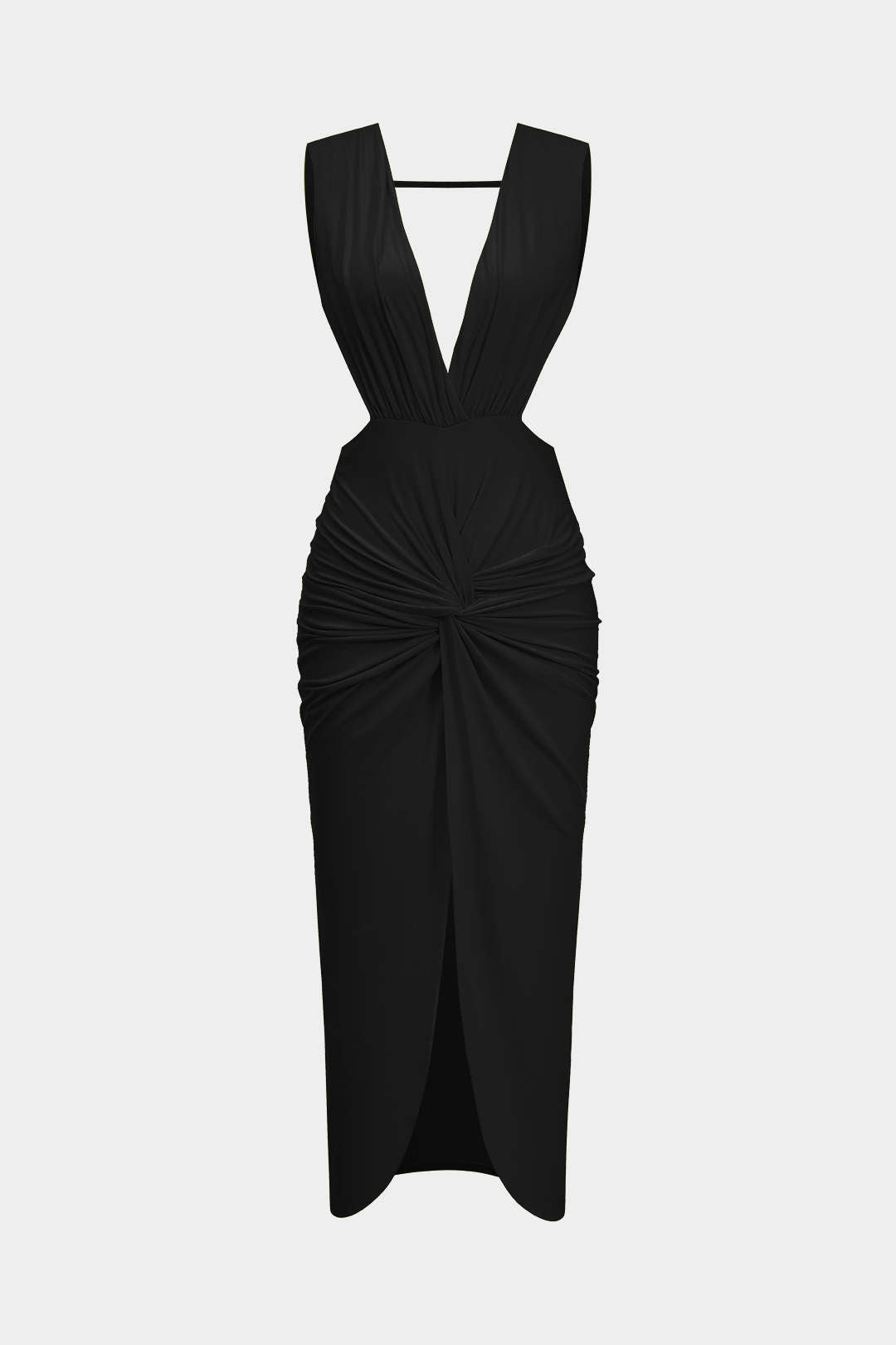 Ruched Twist Knot Backless Sleeveless Midi Dress