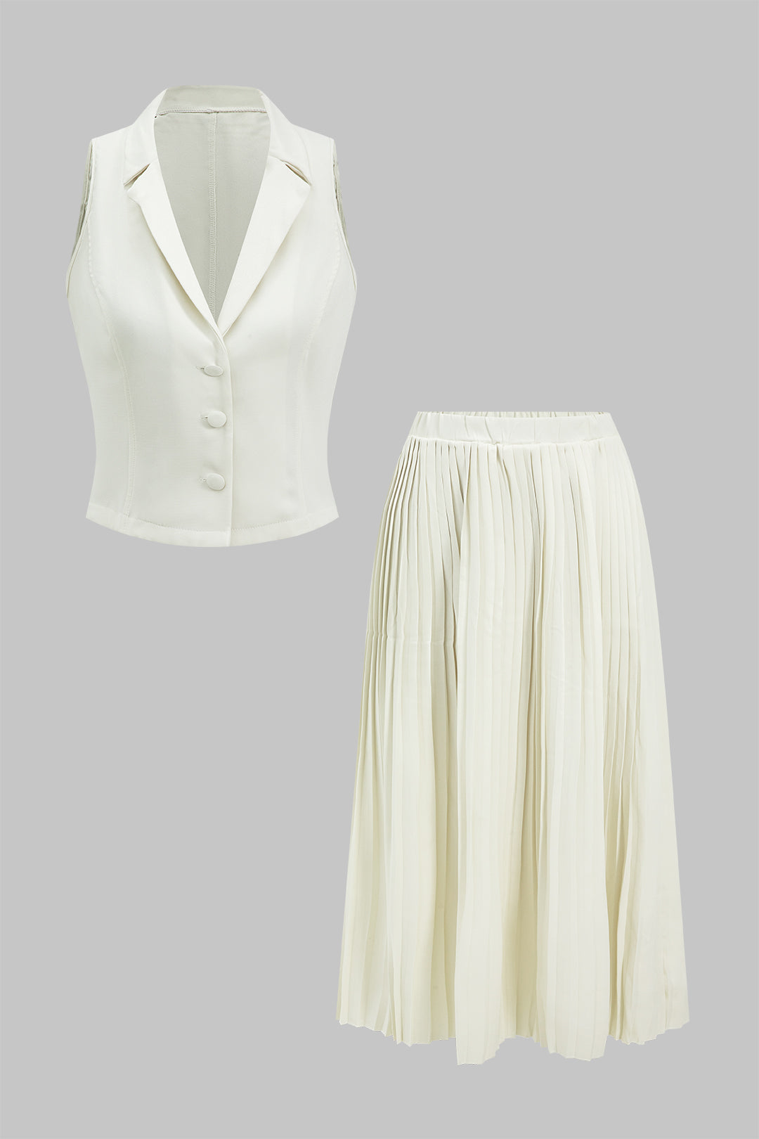 Solid Tank Top And Pleated Skirt Set
