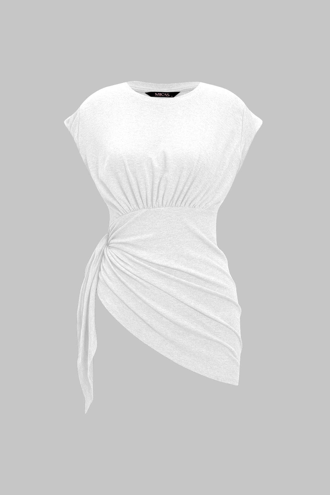 Ruched Asymmetrical Tie Knot T-Shirt