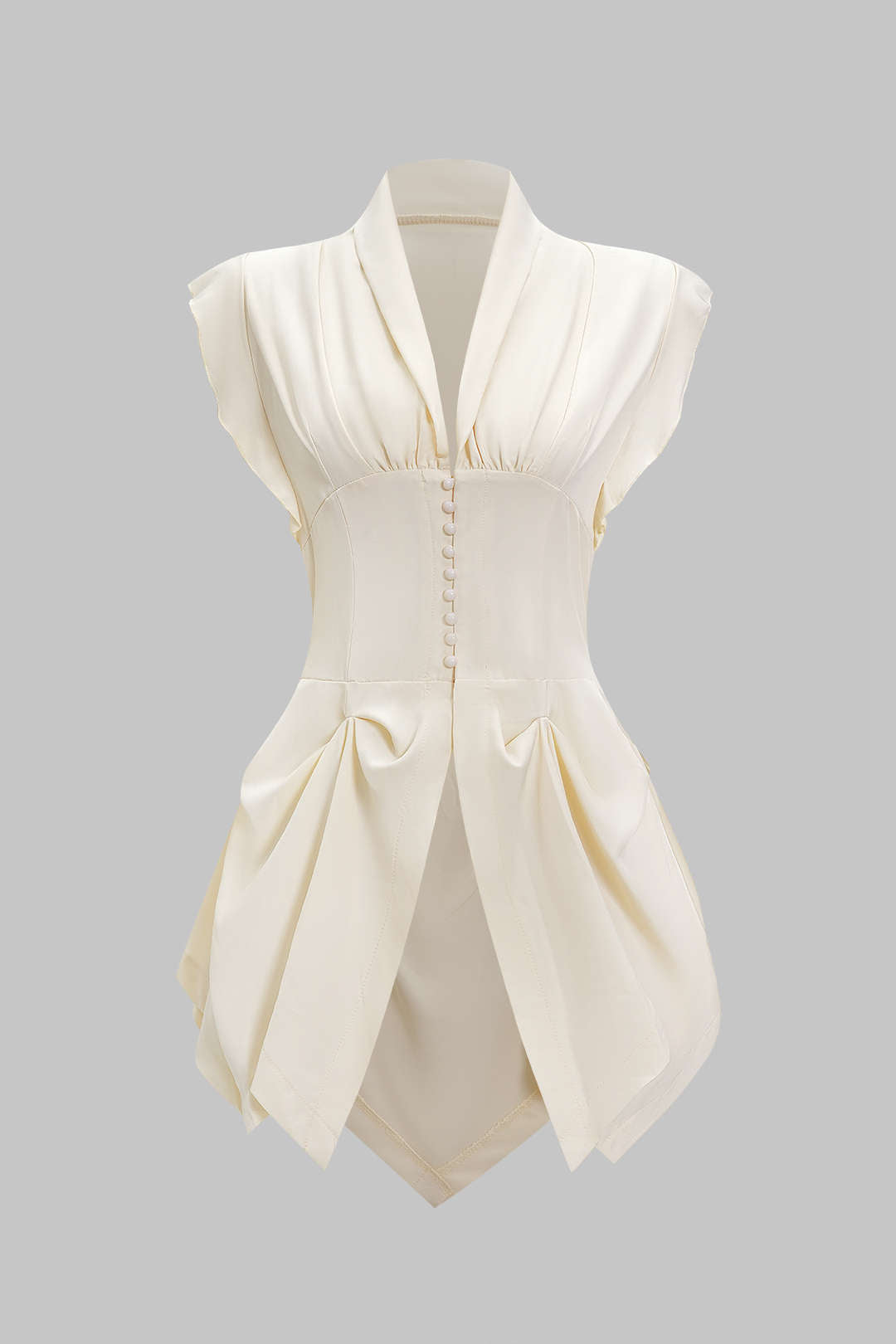 V-Neck Ruched Flutter Sleeve Button Corset Waist Tie-Back Shirt
