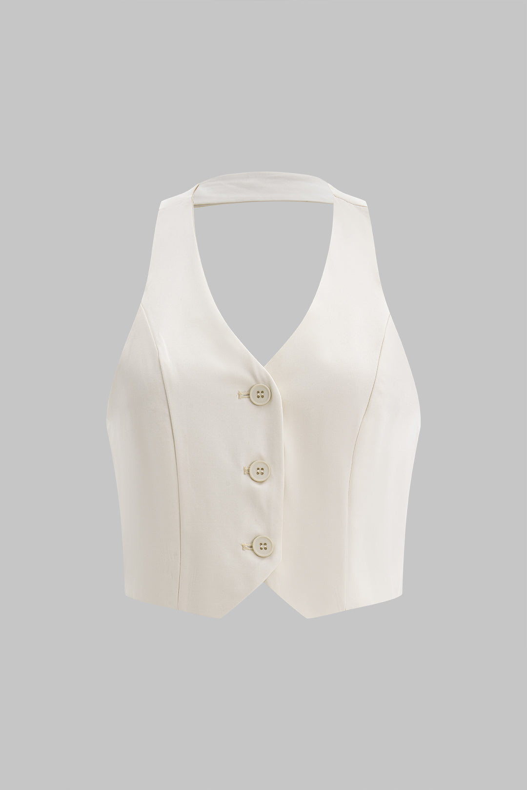 Halter Neck Button Backless Tank Top And Pleated Skirt Set