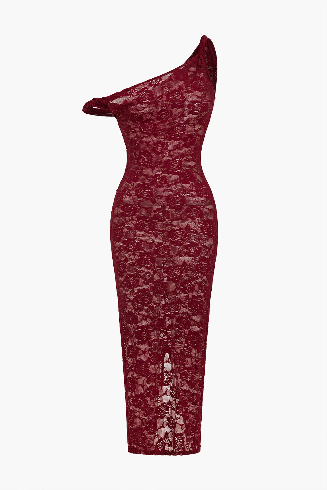 Solid Lace Sheer Faux Leather Midi Dress