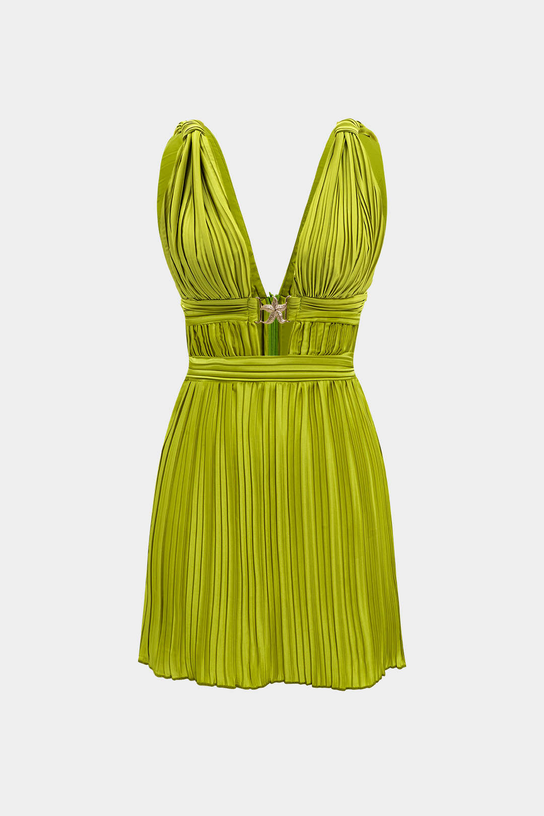 Satin Pleated V-Neck Sleeveless Mini Dress