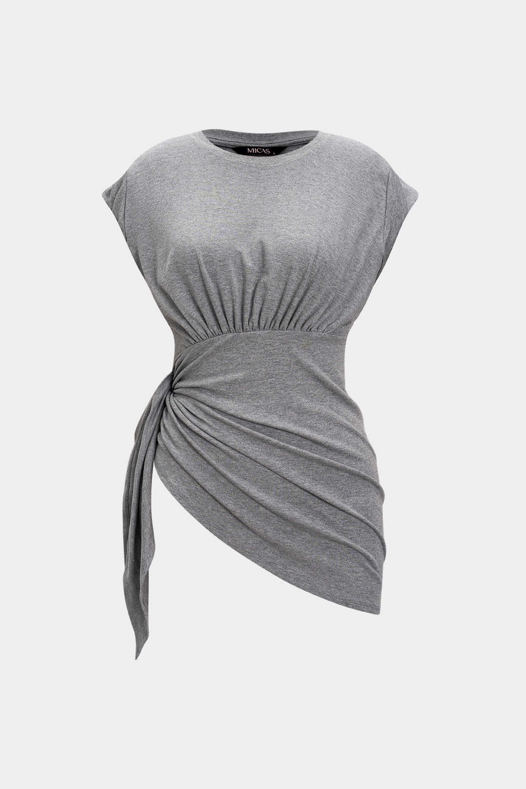 Ruched Asymmetrical Tie Knot T-Shirt