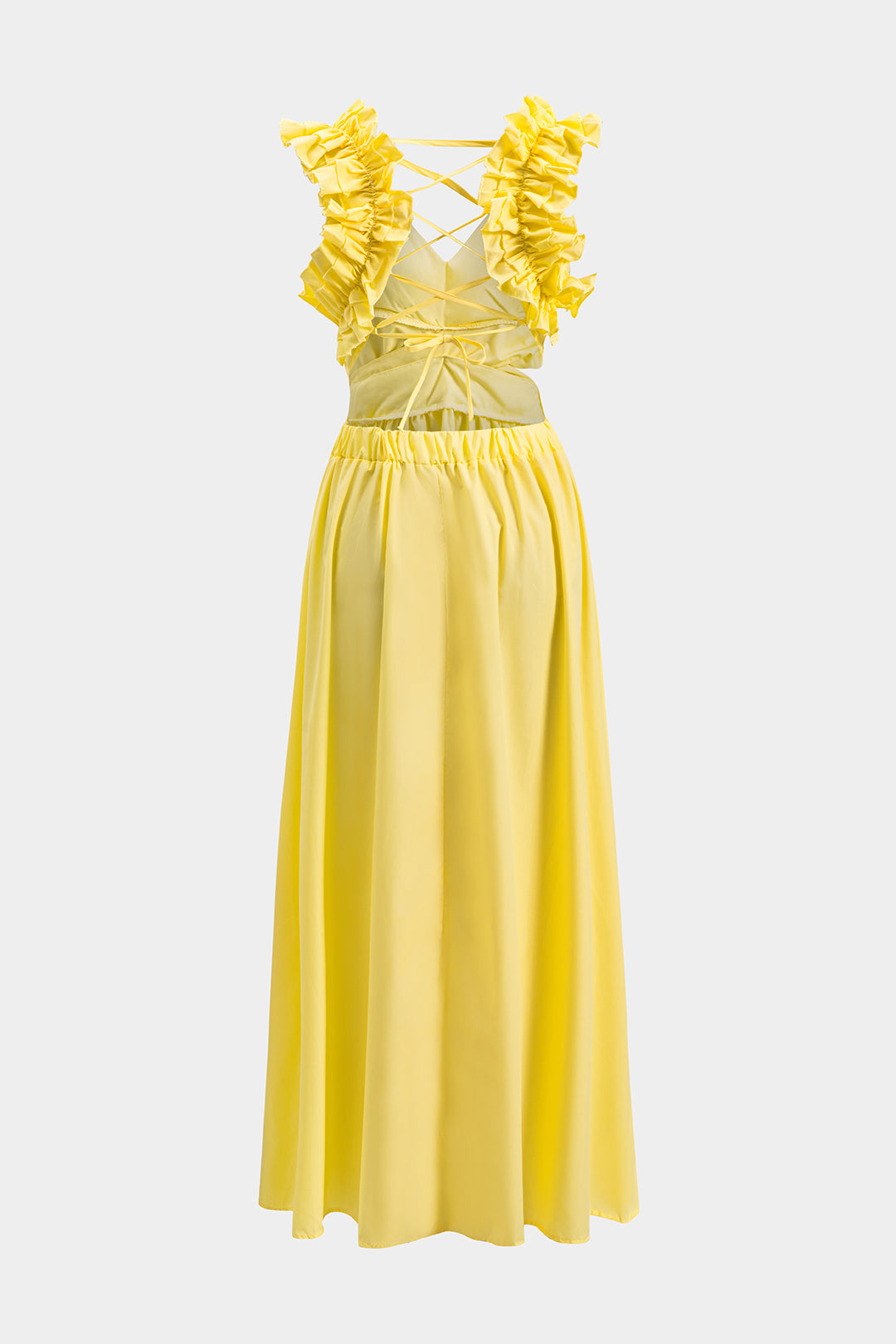 Chiffon Ruched Tie Back V-Neck Maxi Dress