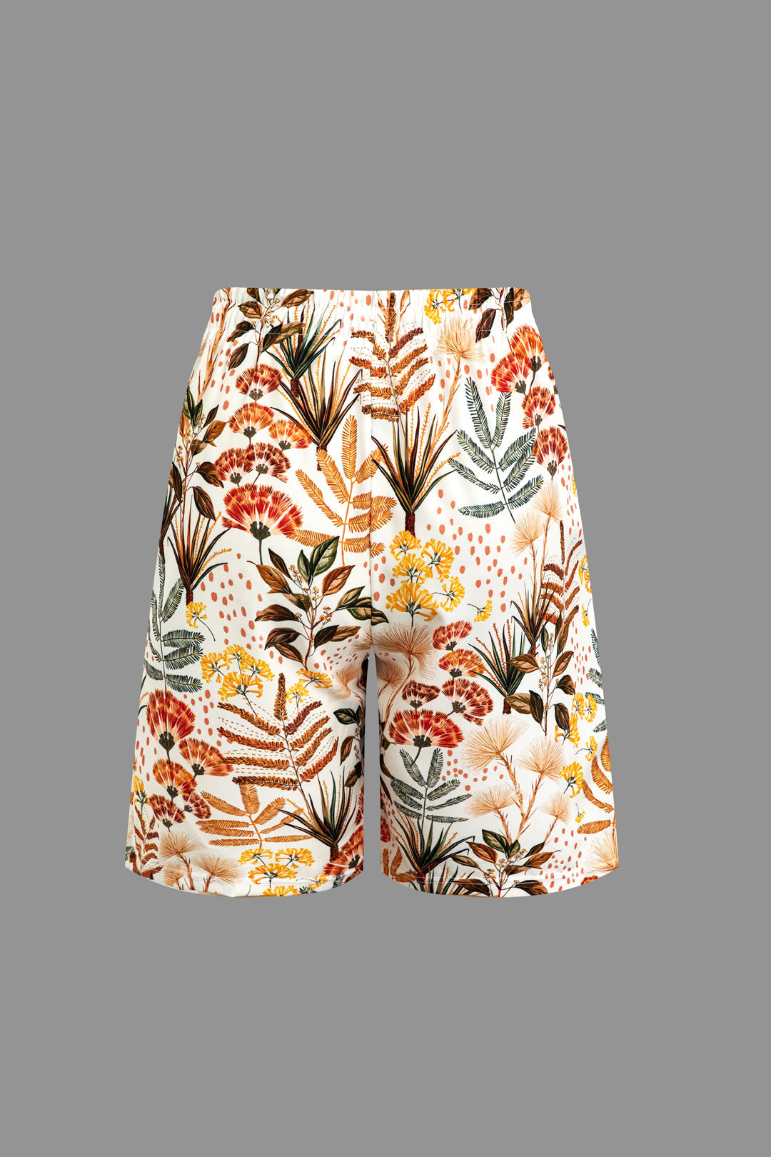Leaves Print Tie Front Shirt And Shorts Set
