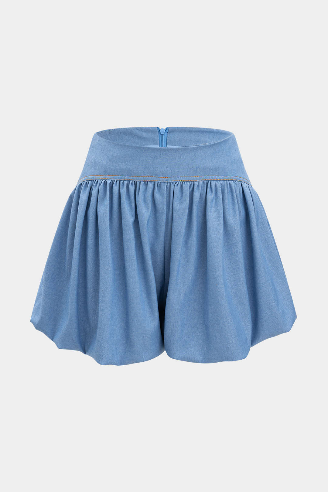 Denim Ruched Tank Top And Zipper Detail Shorts Set