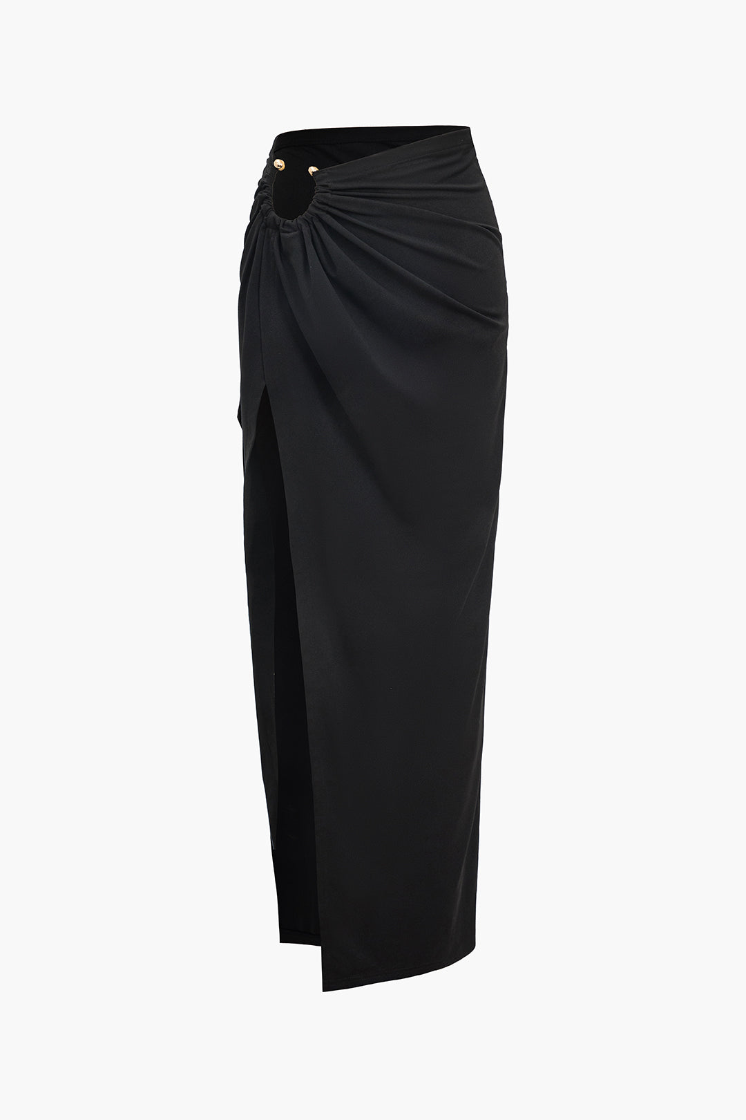 Ruched Slit Midi Skirt