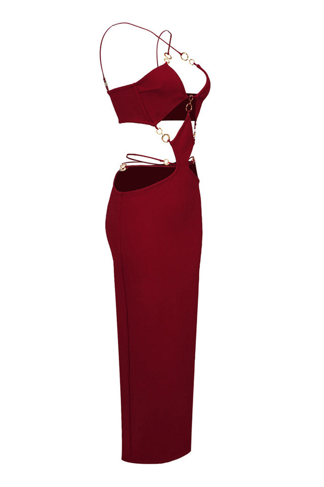 Melina Sexy Halter Wine Dress