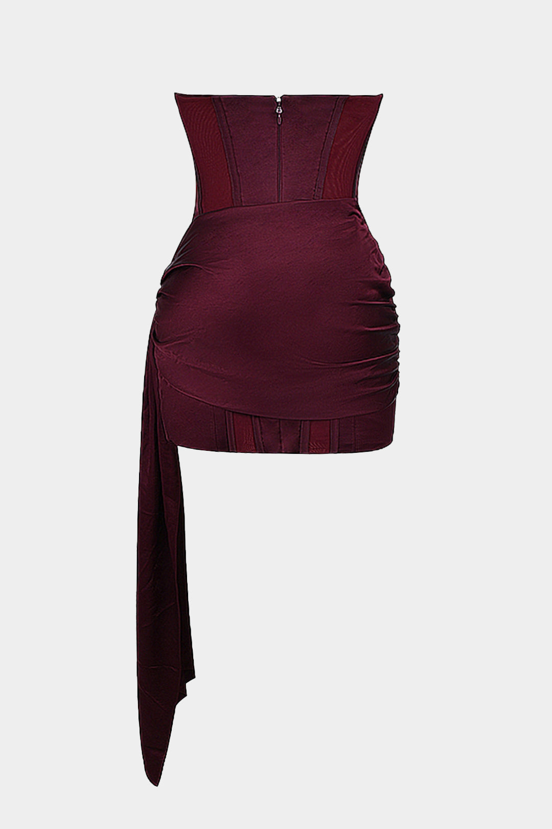 Plus Size Satin Ruched Patchwork Zipper Corset Strapless Mini Dress