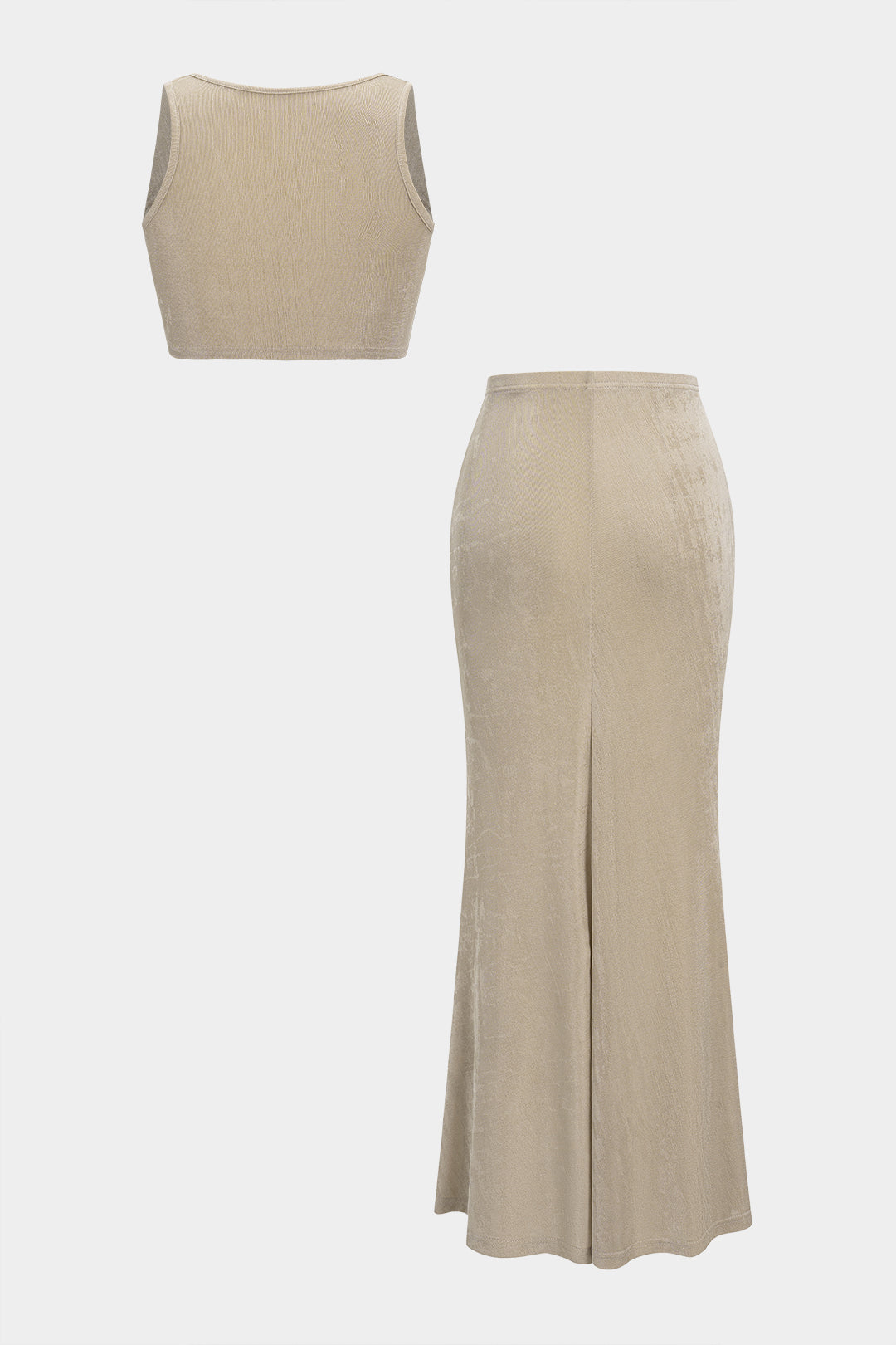 Ruched Twist Knot Tank Top And Pleated Slit Skirt Set