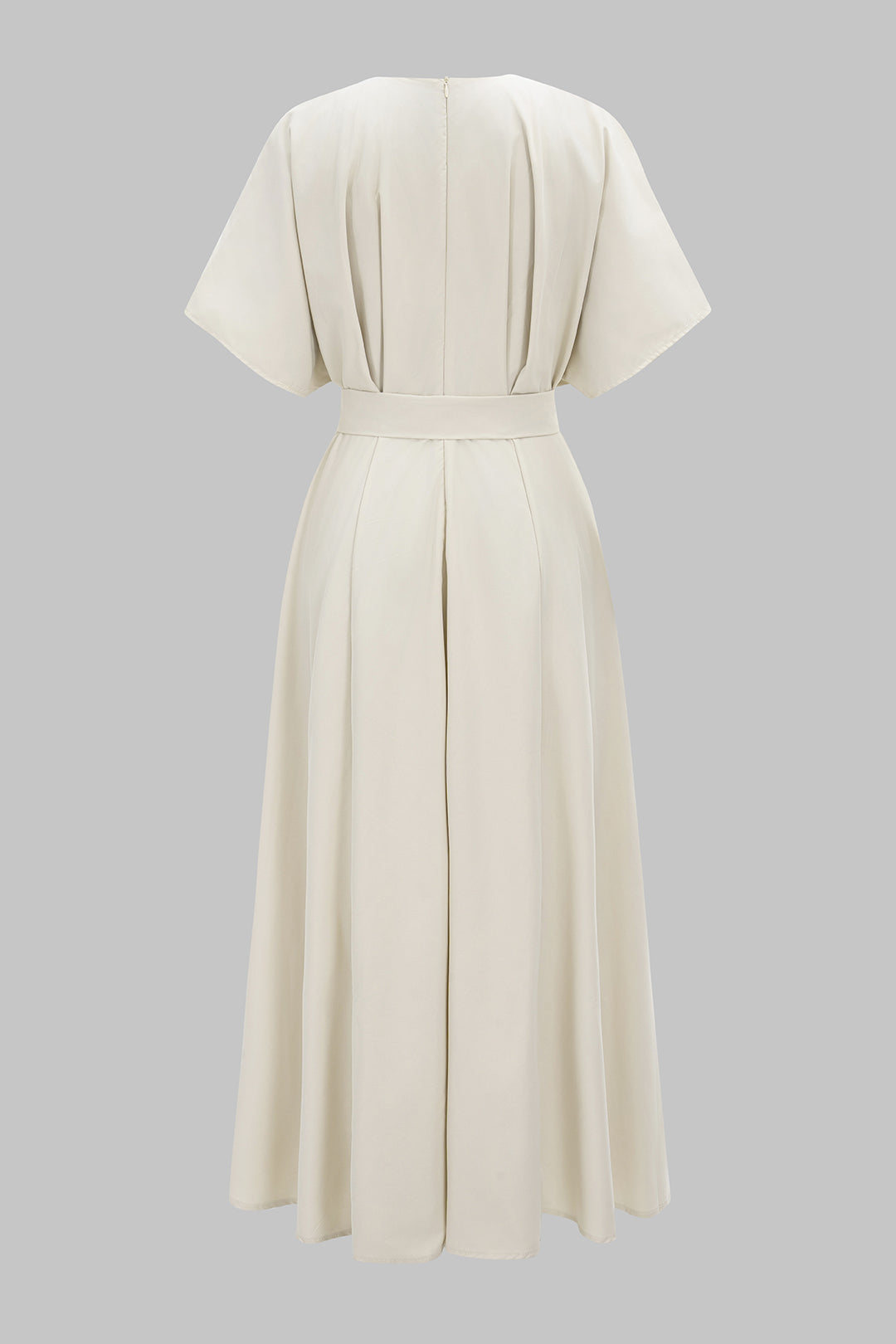 Round Neck Belted Ruched Short Sleeve Maxi Dress