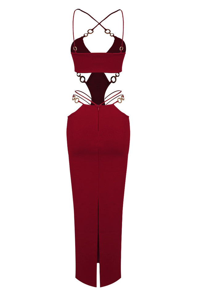 Melina Sexy Halter Wine Dress
