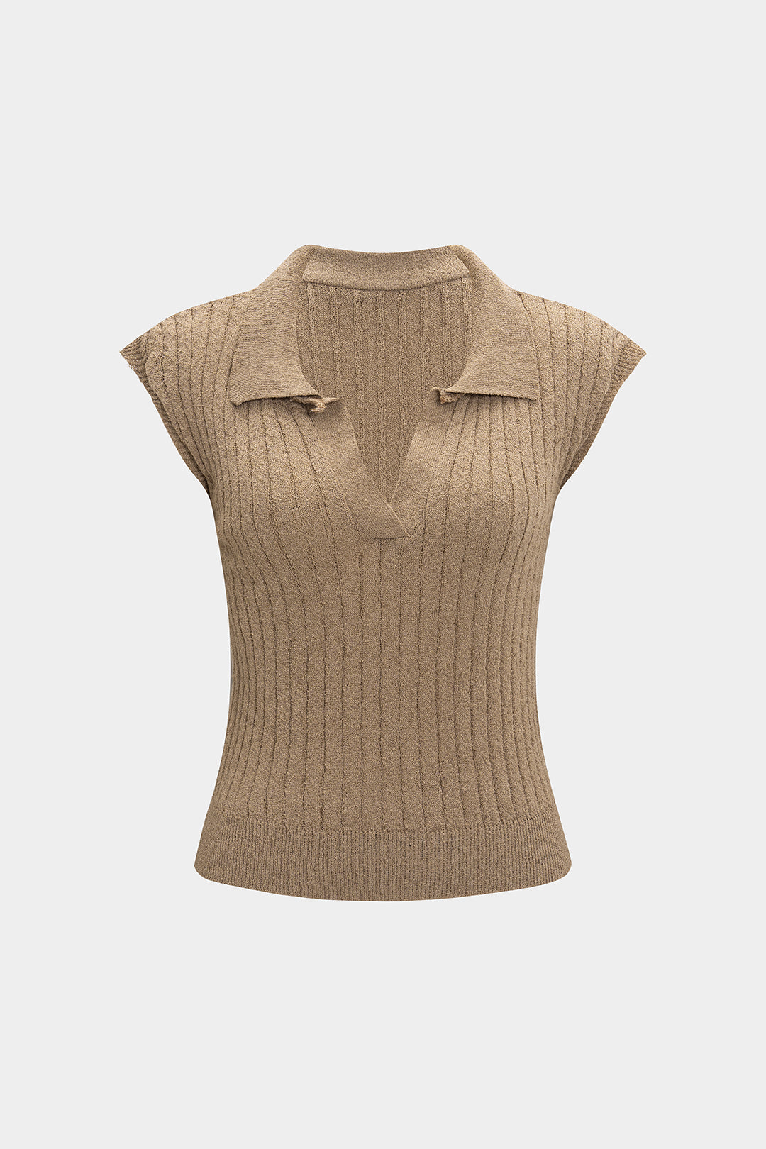 Knit Solid V-Neck Short-Sleeve Top