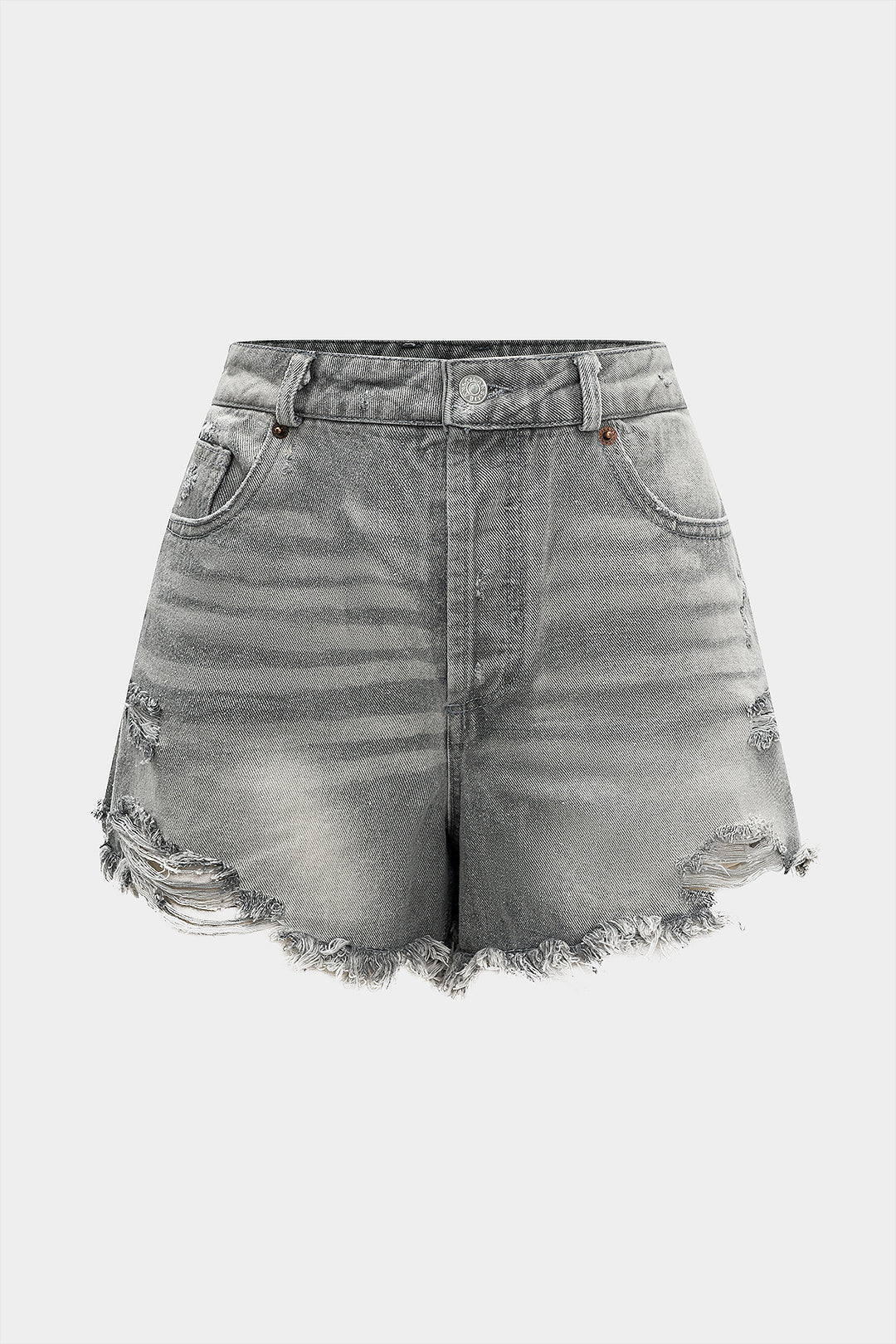 Denim Asymmetrical Ripped Shorts