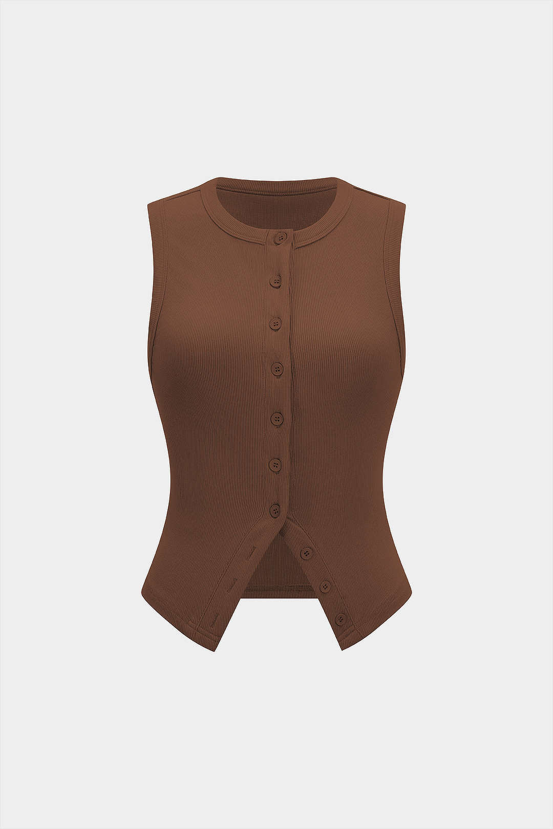 Round Neck Ribbed Button Tank Top