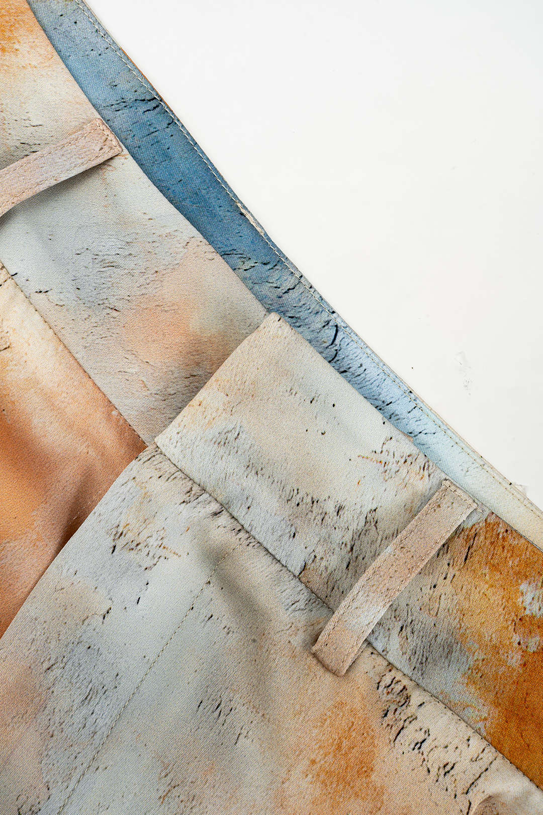 Watercolor Print Satin Pocket Trousers
