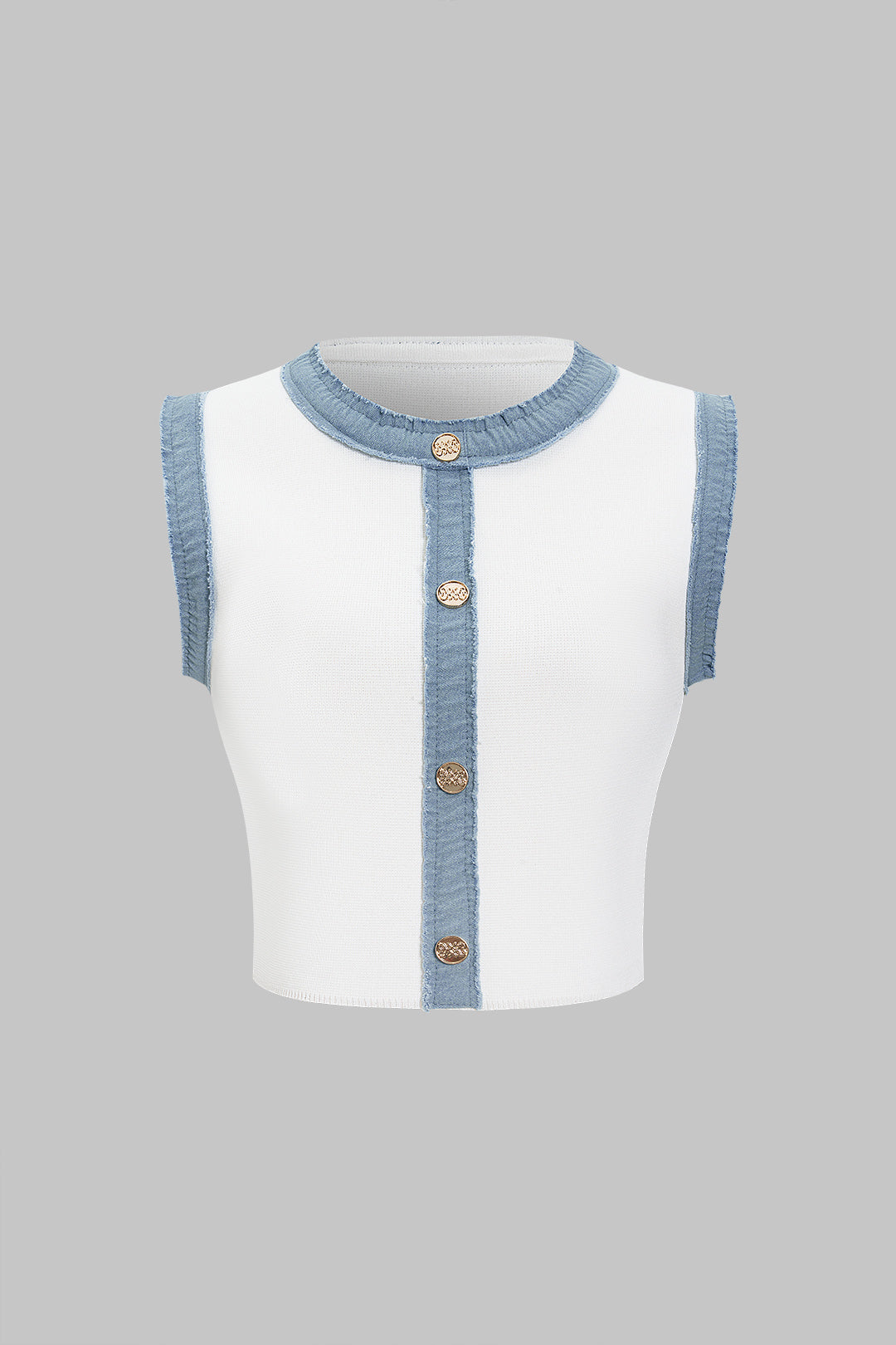 Knit Textured Button Patchwork Tank Top