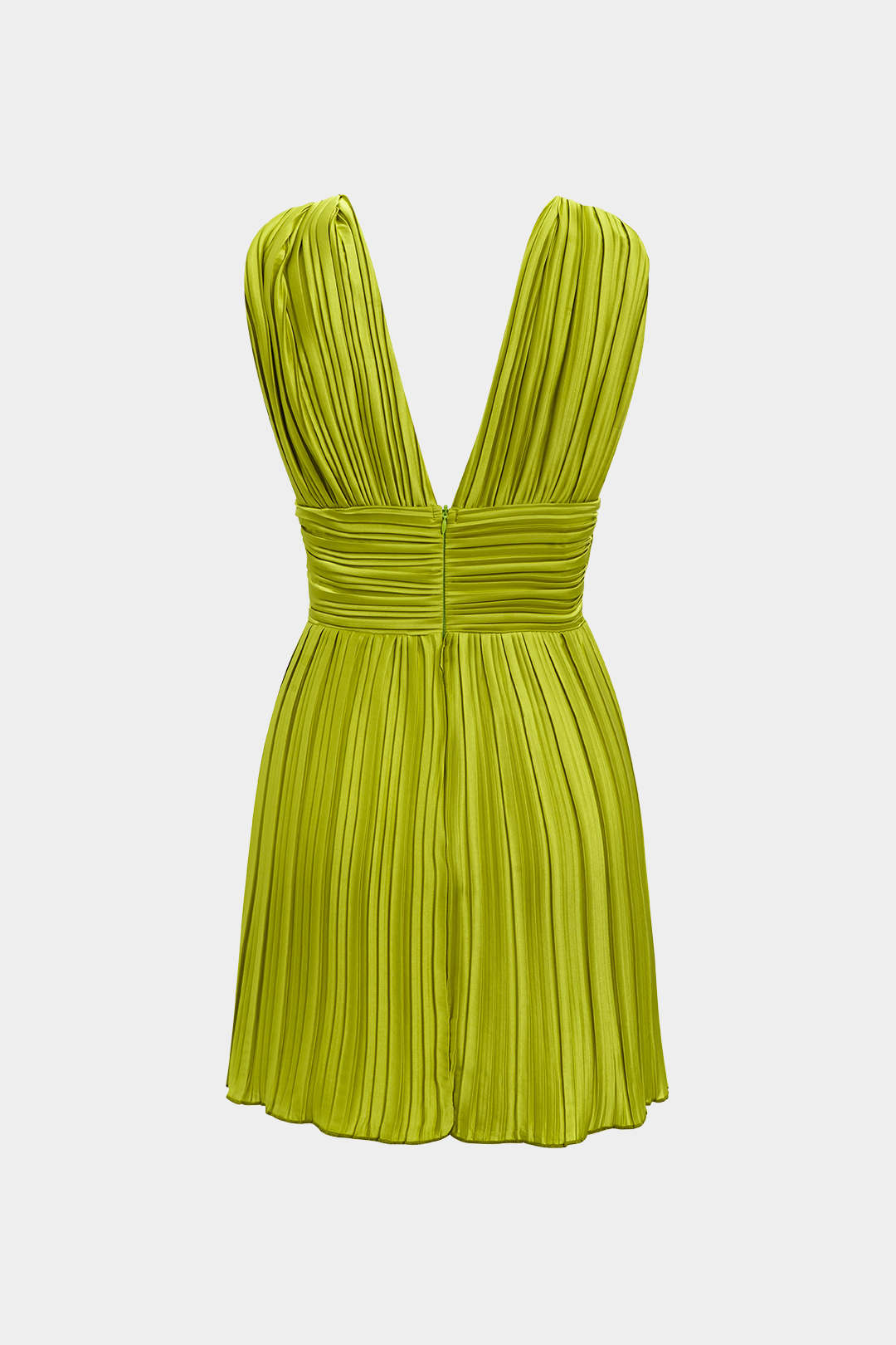 Satin Pleated V-Neck Sleeveless Mini Dress