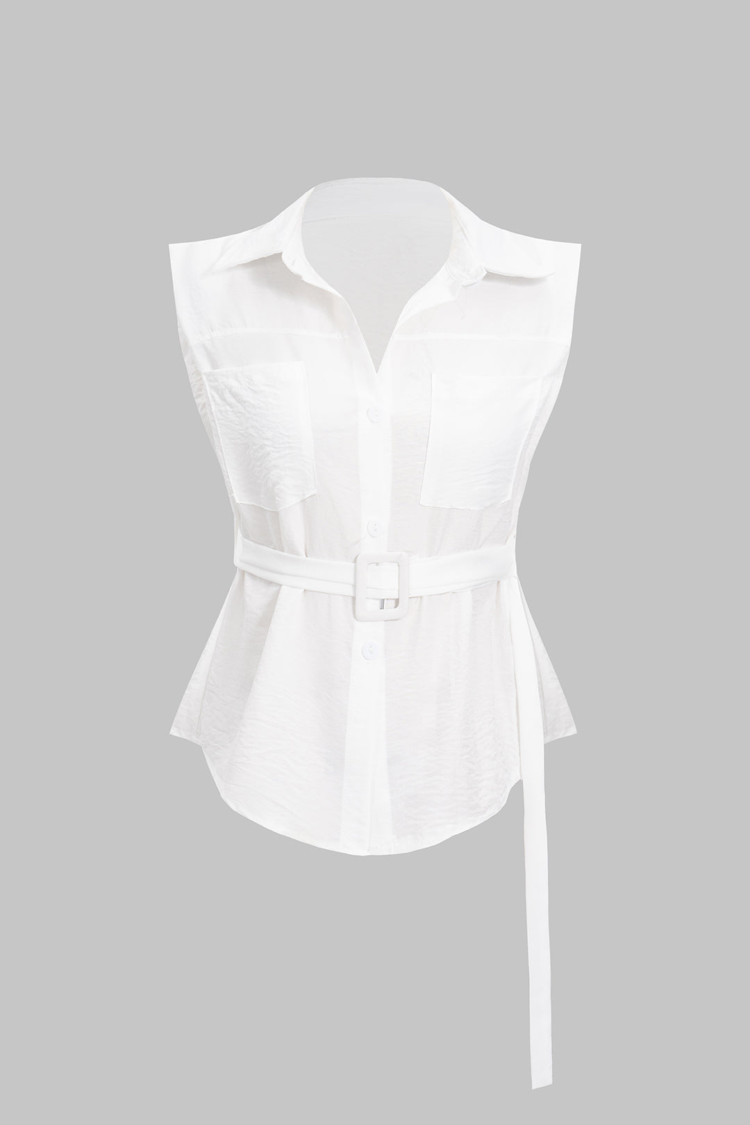 Solid Belted Collar Tank Top