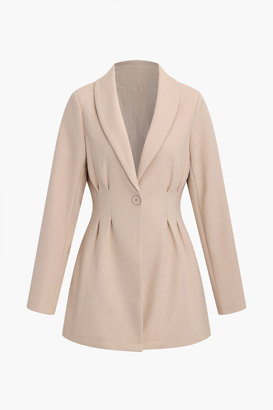 Ruched Waist Woolen V-neck Jacket