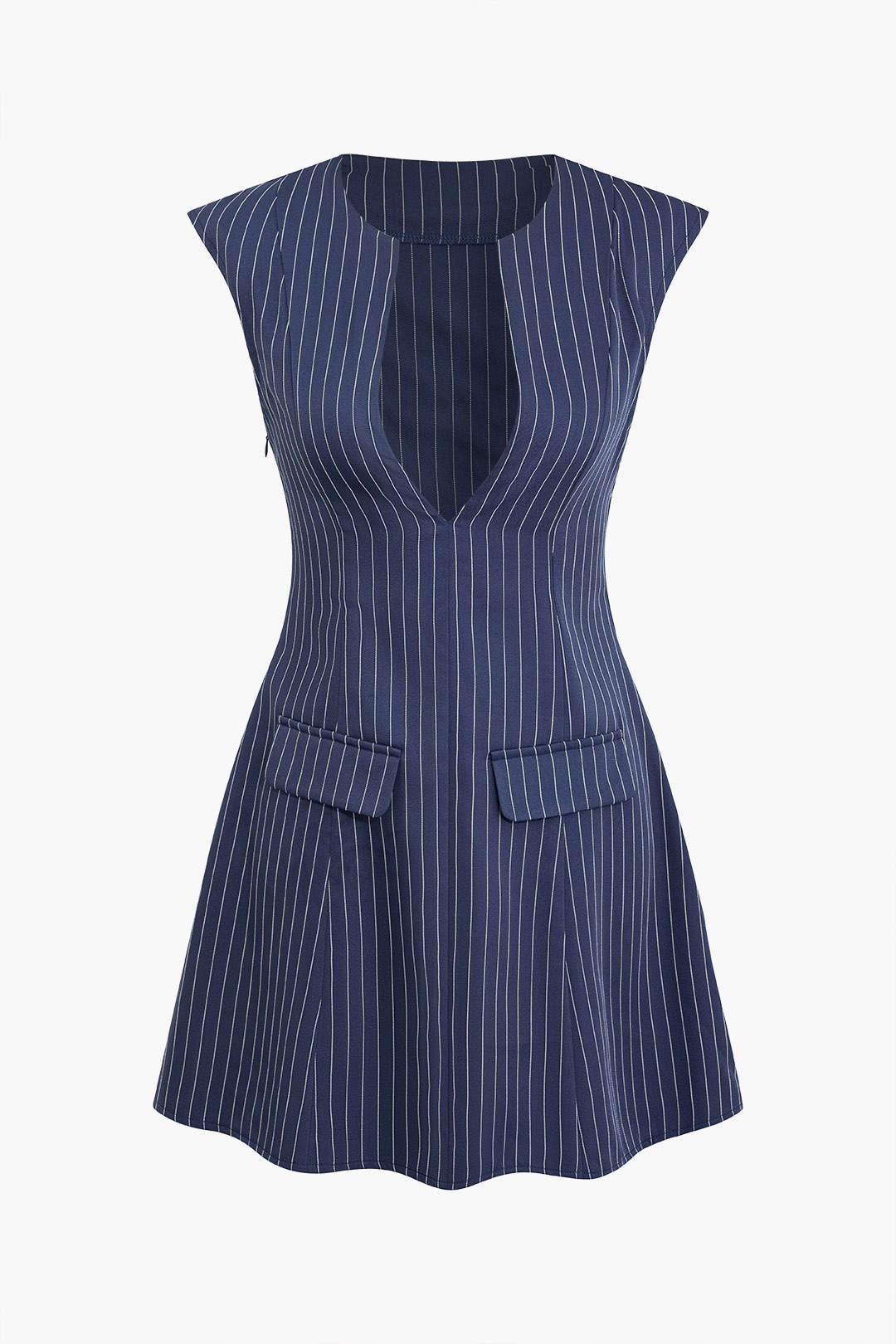 Stripe Print Pocket V-neck Mini Dress
