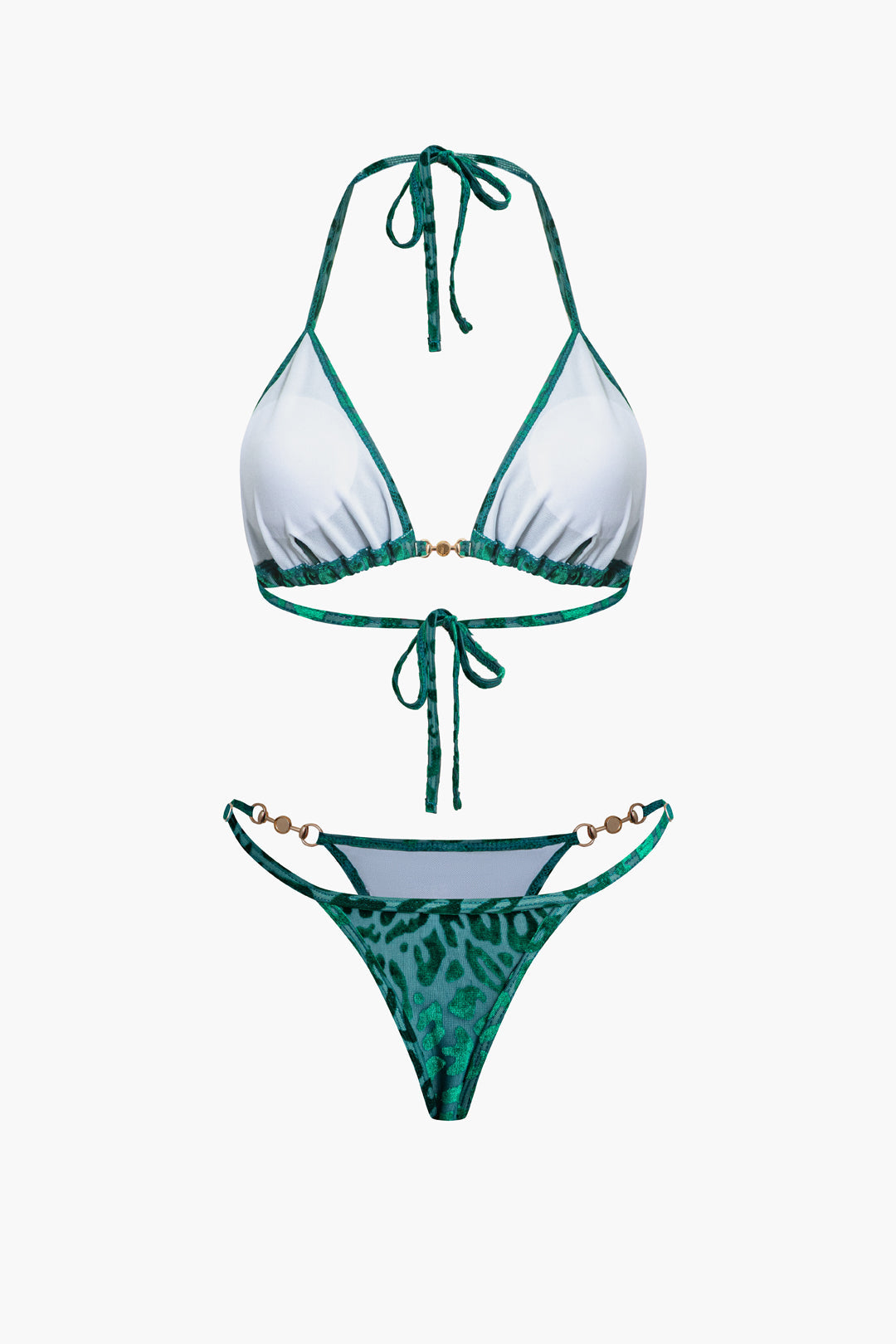 Velvet Metallic Decor Tie-Up Two-Pieces Bikini Set