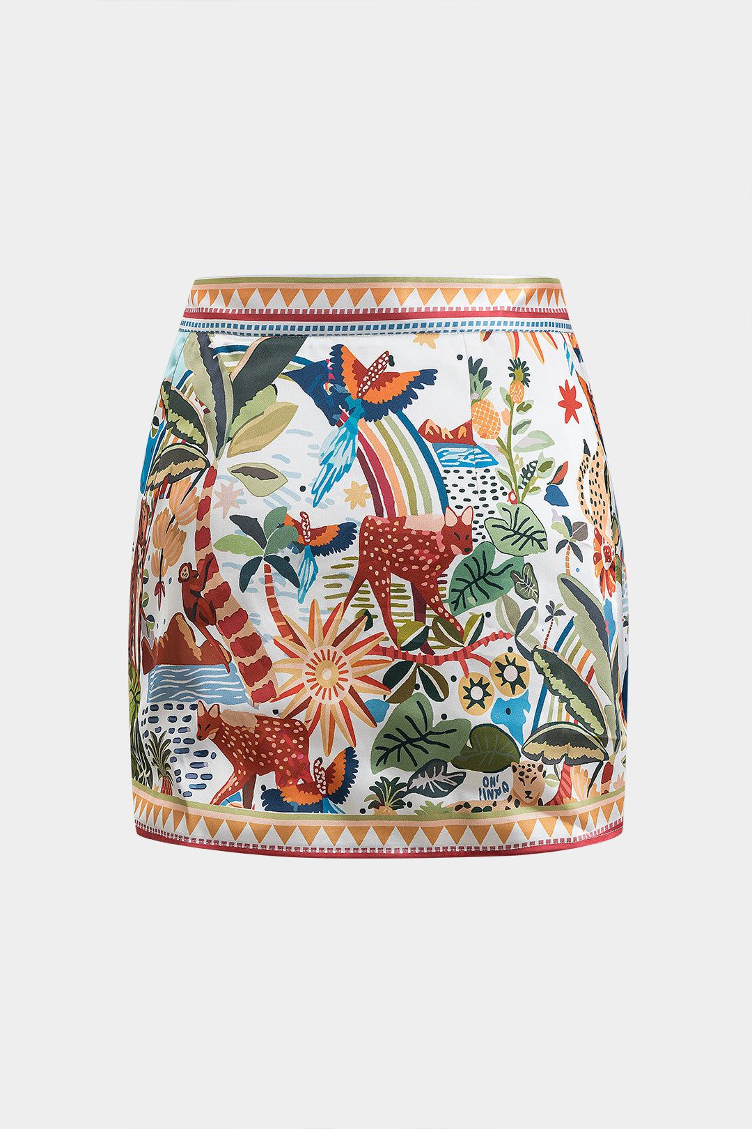 Satin Bohemian Pattern Tie Front Skirt