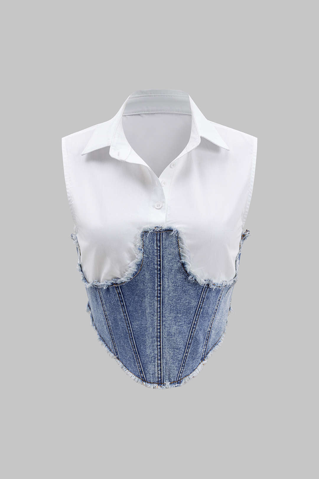Denim Patchwork Button Corset Tank Top