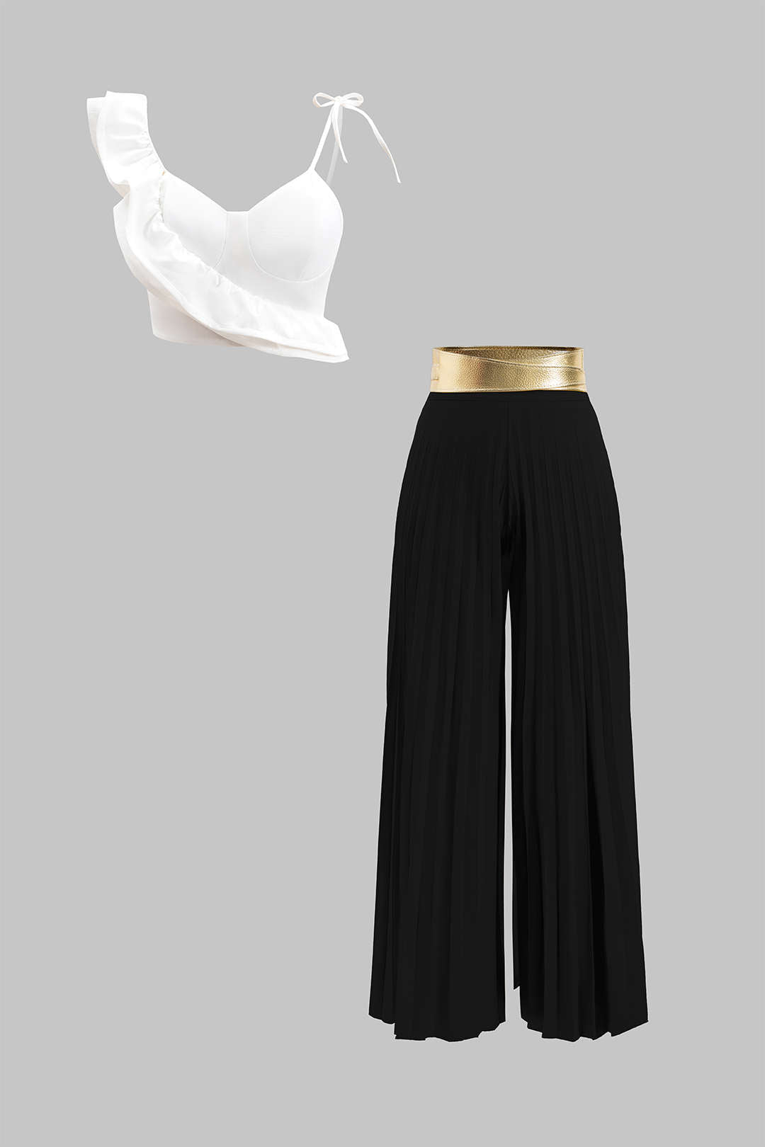 Ruffle Cami Top And Pleated Trousers Set
