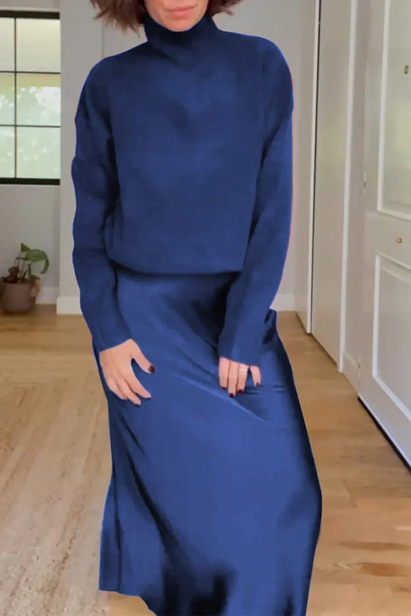 Grace - Satin Elastic Waist Maxi Skirt Set