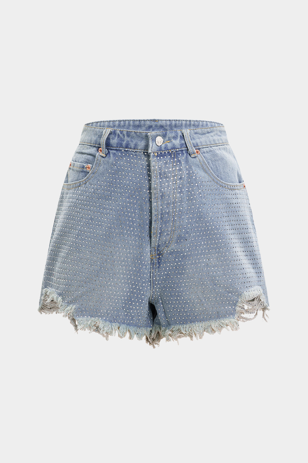 Denim Ripped Frayed Rhinestone High Waist Shorts