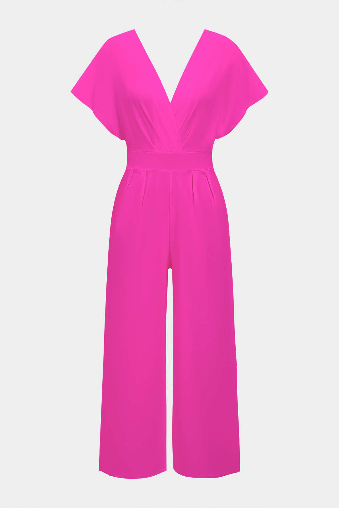 V-Neck Ruched Short Sleeve Wide Leg Jumpsuit