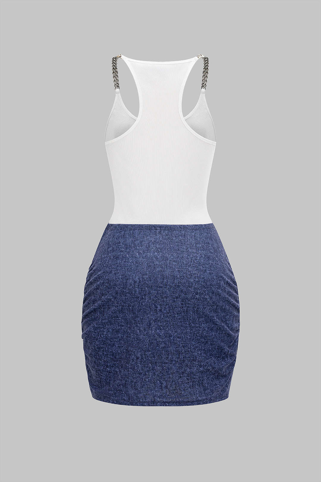 Tie Front Ruched Metallic Chain Patchwork Sleeveless Mini Dress