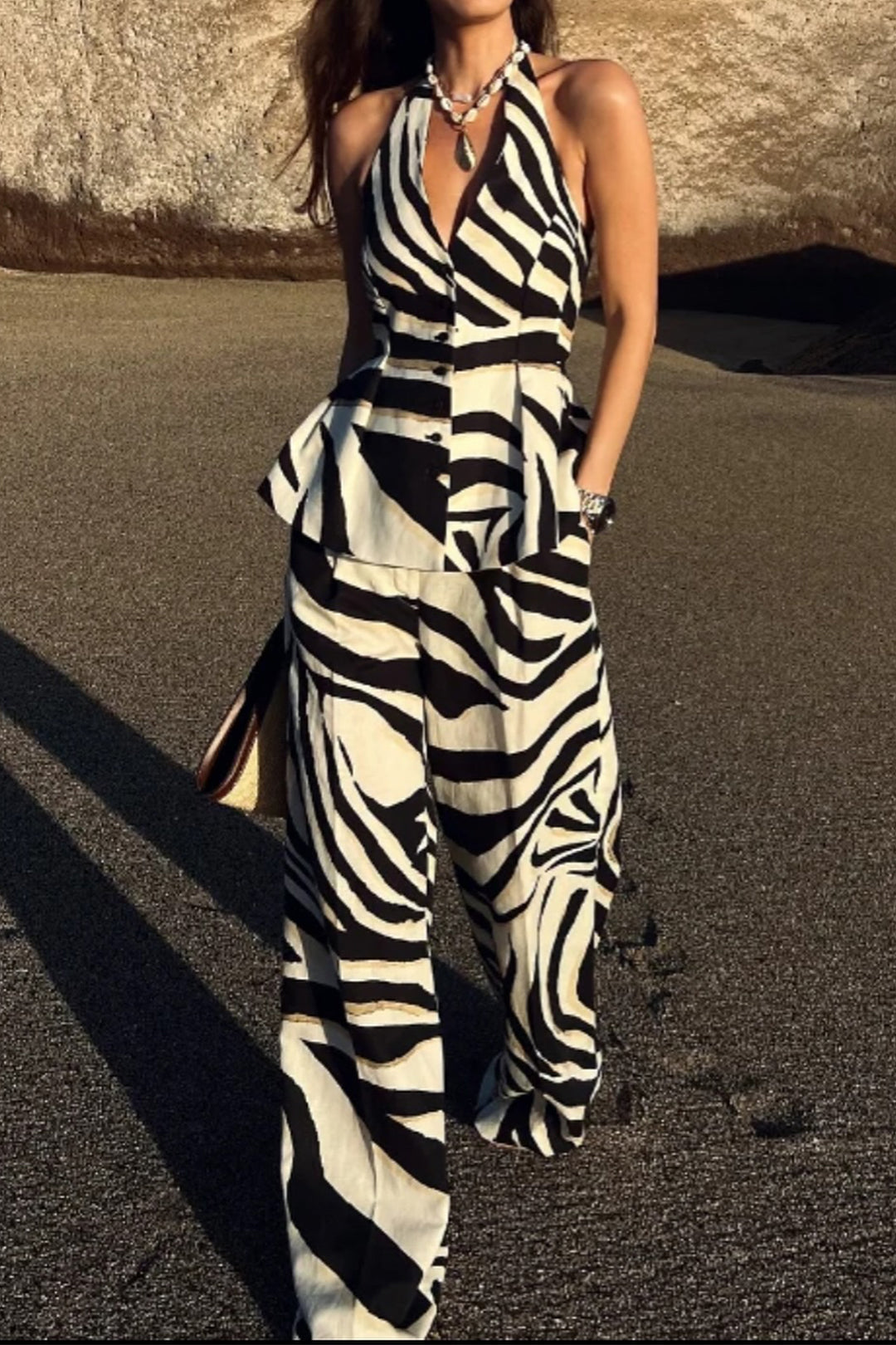 Contrast Stripe Print Trousers