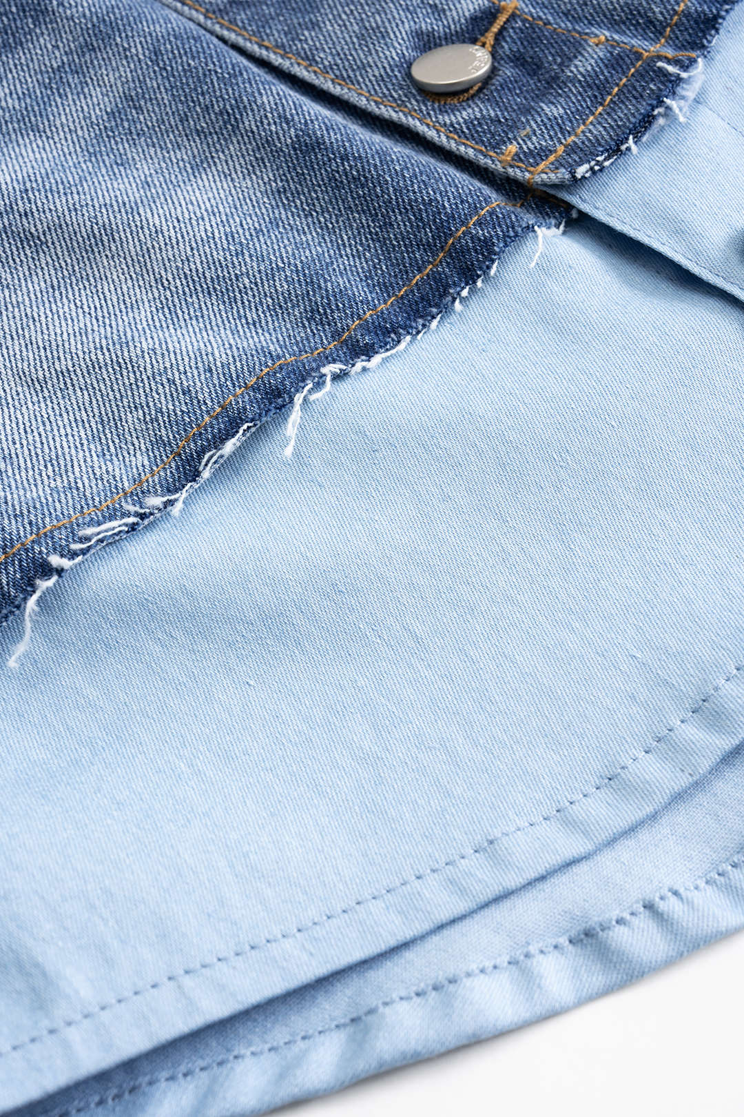 Denim Buttons Washed Ripped Patchwork Skirt