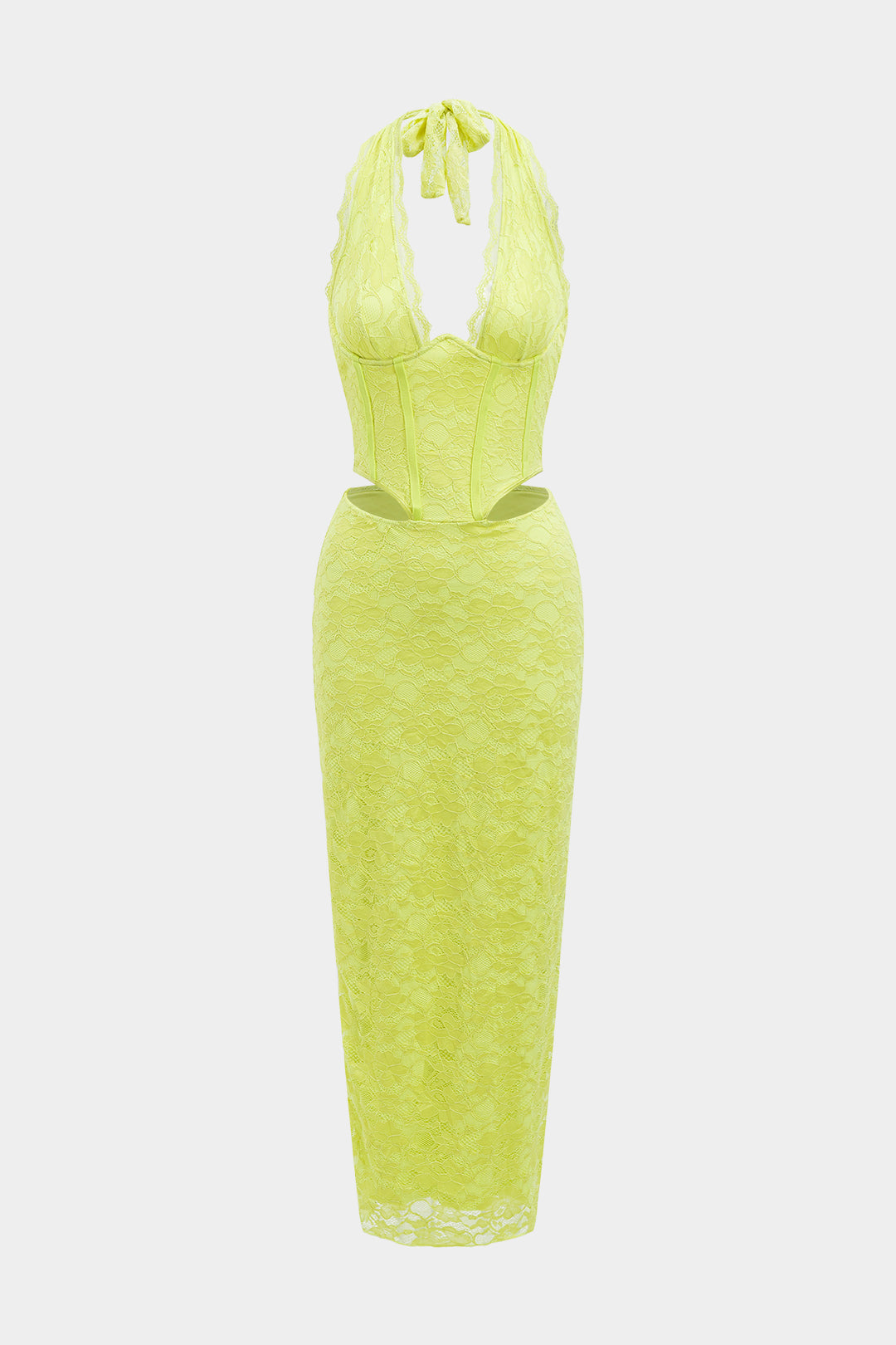 Halter Neck Backless Cut Out Corset Waist Maxi Dress